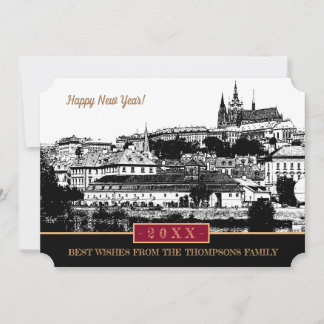 Prague Castle New Years Card, Prague Art  Holiday Feestdagenkaart