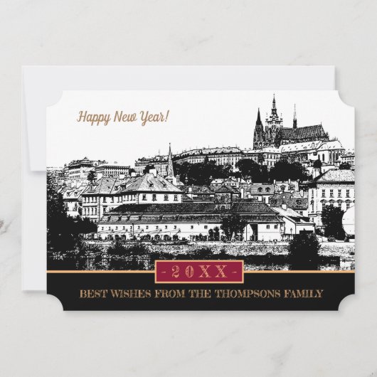 Prague Castle New Years Card, Prague Art  Holiday Feestdagenkaart (Voorkant)