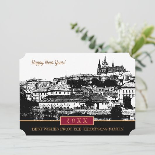 Prague Castle New Years Card, Prague Art  Holiday Feestdagenkaart (Staand voorkant)