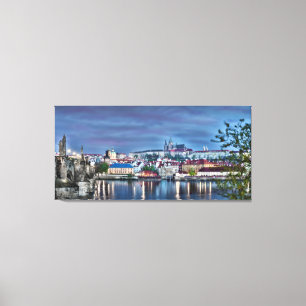 Prague Castle Vltava, Night Canvas Afdruk