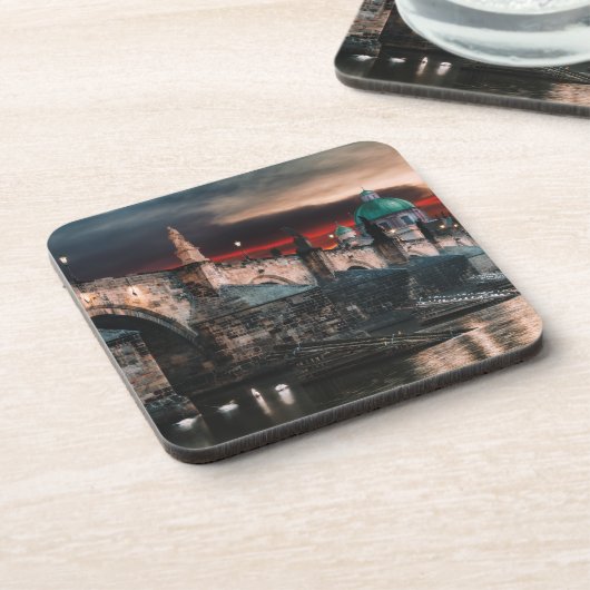 Prague Charles Bridge Night Hard Plastic Coaster Bier Onderzetter (Linkerzijde)
