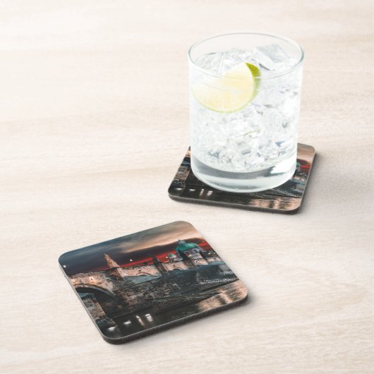 Prague Charles Bridge Night Hard Plastic Coaster Bier Onderzetter (Rechterzijde)