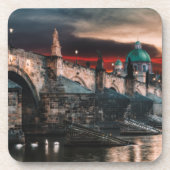 Prague Charles Bridge Night Hard Plastic Coaster Bier Onderzetter (Voorkant)