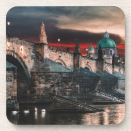 Prague Charles Bridge Night Hard Plastic Coaster Bier Onderzetter