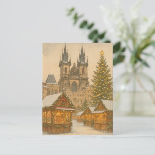 Prague Christmas Holiday Art Postcard – Winter  Briefkaart (Staand voorkant)