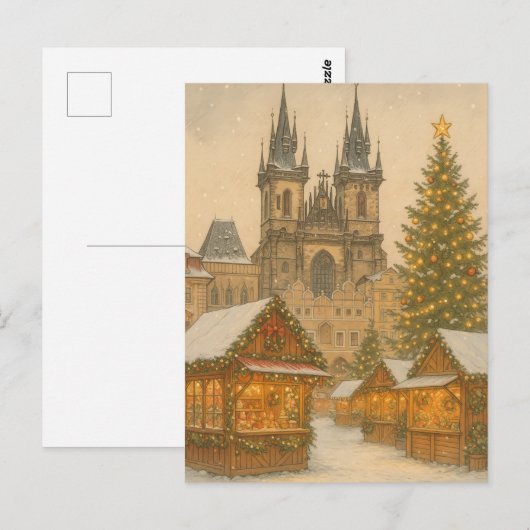 Prague Christmas Holiday Art Postcard – Winter  Briefkaart (Voorkant / Achterkant)