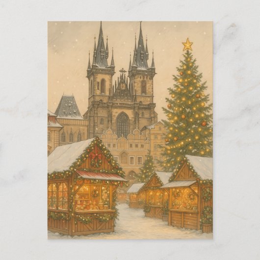 Prague Christmas Holiday Art Postcard – Winter  Briefkaart (Voorkant)