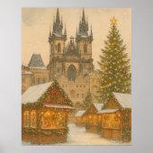 Prague Christmas Postcard Holiday Art Poster  (Voorkant)