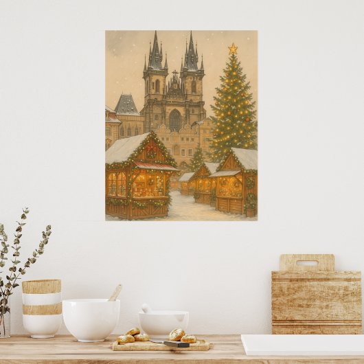 Prague Christmas Postcard Holiday Art Poster  (Keuken)