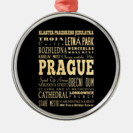 Prague City of Czech Republic Typography Art Metalen Ornament