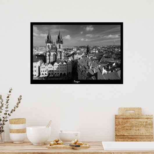 Prague Cityscape (B&W) Poster (Keuken)