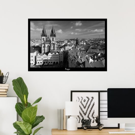 Prague Cityscape (B&W) Poster (Thuiskantoor)