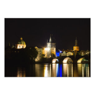 Prague Cityscape bij nacht Foto Afdruk