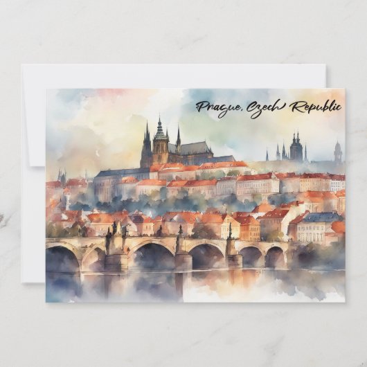 Prague Czech Republic Watercolor Panorama View Kaart (Voorkant)