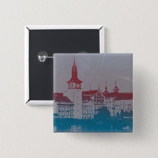 Prague Golden Vierkante Button 5,1 Cm (Voorkant /achterkant)