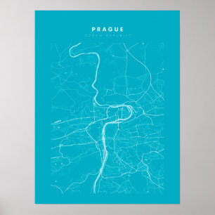 Prague Light Blue City Map Poster