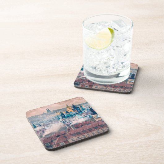 Prague Old Town Morning Hard Plastic Coaster Bier Onderzetter (Rechterzijde)