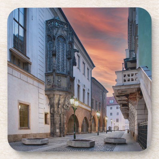 Prague Old Town Street Hard Plastic Coaster Bier Onderzetter (Voorkant)