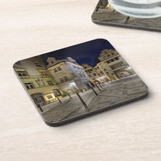 Prague Old Town Street Night Hard Plastic Coaster Bier Onderzetter (Linkerzijde)