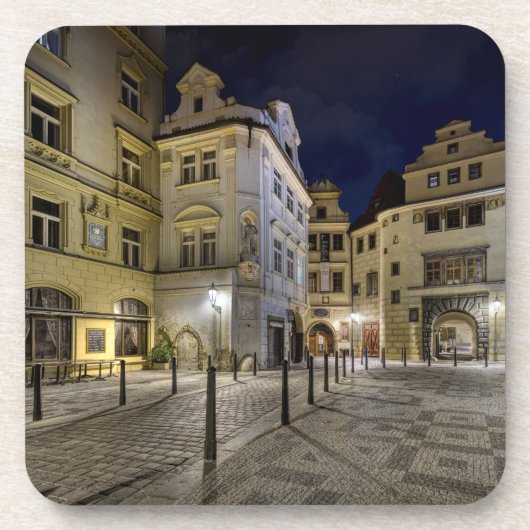 Prague Old Town Street Night Hard Plastic Coaster Bier Onderzetter (Voorkant)