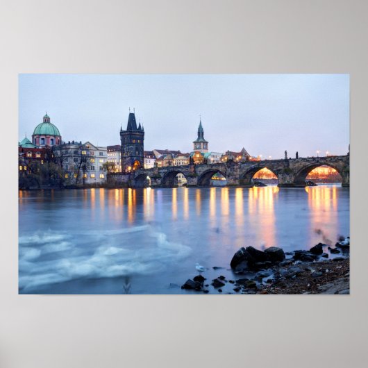 Prague River Twilight uitzicht souvenir foto Poster (Voorkant)