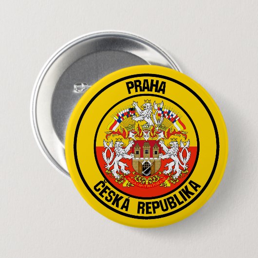 Prague Round Emblem Ronde Button 7,6 Cm (Voorkant /achterkant)
