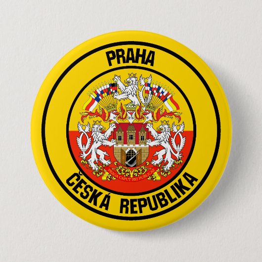 Prague Round Emblem Ronde Button 7,6 Cm (Voorkant)