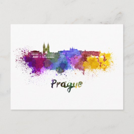 Prague skyline in waterverf briefkaart (Voorkant)