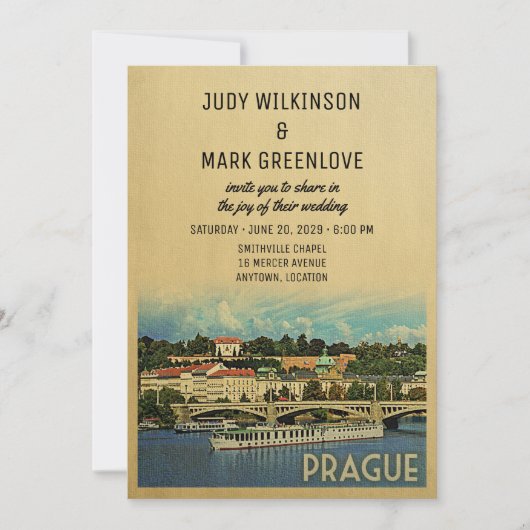 Prague Wedding Invitation Tsjechië Kaart (Voorkant)