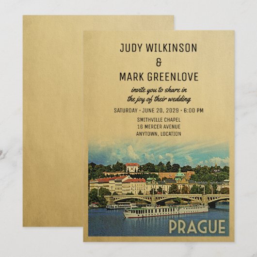 Prague Wedding Invitation Tsjechië Kaart (Voorkant / Achterkant)