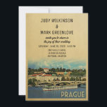 Prague Wedding Invitation Tsjechië Kaart<br><div class="desc">Prague Wedding-uitnodigingen met een mooi uitzicht van de stadskern met brug. Deze coole mid-eeuwse retro-design is de perfecte manier om gasten te verzamelen voor je Praag-Tsjechische Republiek bruiloft.</div>