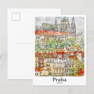 Praha Tsjechische kunst reizen Waterverf Hand gete Briefkaart