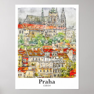 Praha Tsjechische kunst reizen Waterverf Hand gete Poster