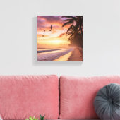 Praia ao amanhecer Impressão em Tela Canvas Afdruk (Insitu (Woonkamer))
