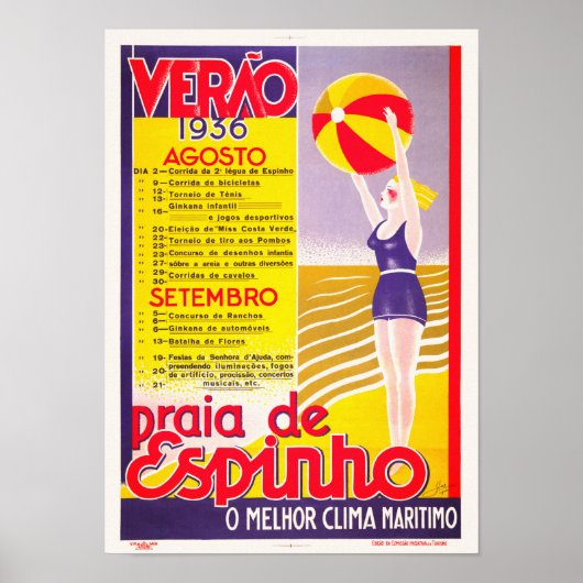 Praia de Espinho Verao Portugal Vintage Poster (Voorkant)