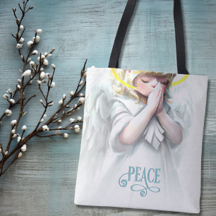 Praiel voor vrede Little Girl Angel Tote Bag