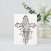 Praiende handen en kruis briefkaart (Staand voorkant)