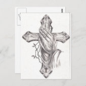 Praiende handen en kruis briefkaart (Voorkant / Achterkant)