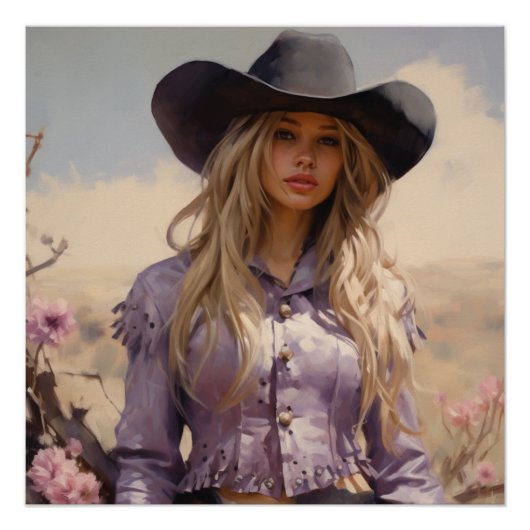 Prairie Blossoms: Cowgirl kunst aan de muur Perfect Poster (Voorkant)