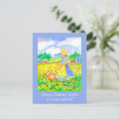 Prairie Boerderij Meisje Walking a Dog Happy Birth Briefkaart (Staand voorkant)