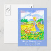 Prairie Boerderij Meisje Walking a Dog Happy Birth Briefkaart (Voorkant / Achterkant)