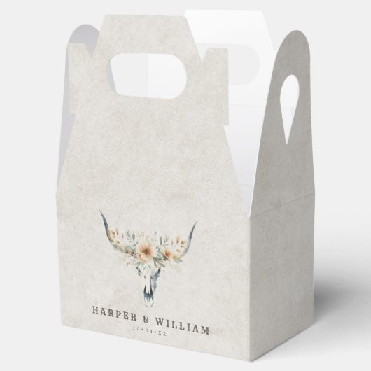 Prairie bruiloft longhorn schedel bedankdoosjes (Geopend)