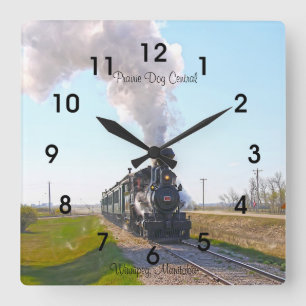 Prairie Dog Central Steam Engine #3 Square Clock Vierkante Klok