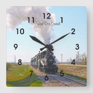 Prairie Dog Central Steam Engine #3 Square Clock Vierkante Klok