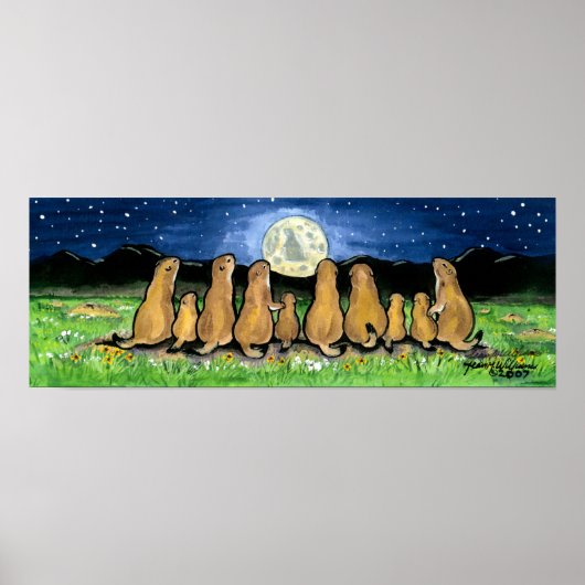 Prairie Dog Family and Moon Poster Navy Night (Voorkant)