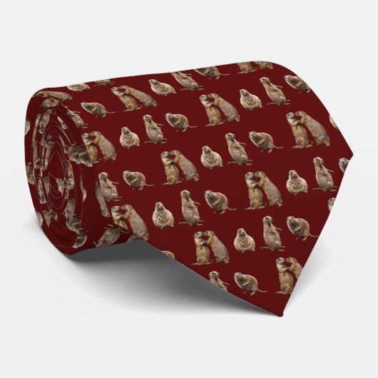 Prairie Dog Frenzy Stropdas Double Sided (Bourgogn (Opgerold)