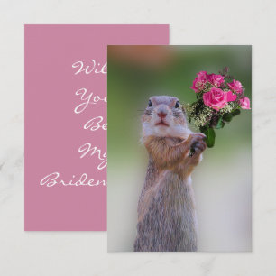Prairie Dog met roze rozen Bridesmaid Kaart