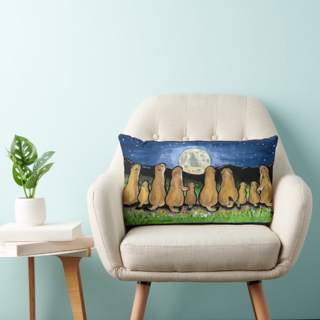 Prairie Dog Moon Night Scene Designer Pillow Kussen (Stoel)