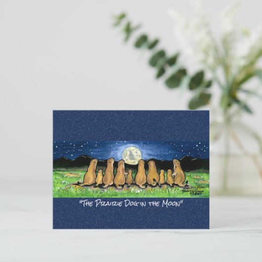 Prairie Dog Moon Whimsical Waterverf Briefkaart (Staand voorkant)