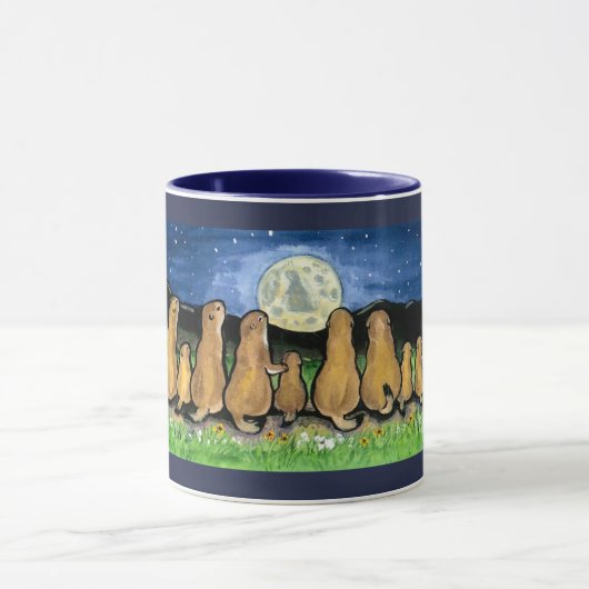 Prairie Dogs Watching Moon Donkerblauw Design Mok (Midden)